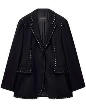 Emporio Armani Single-Breasted Mixed Wool Blazer With Metallic Studs - Blue