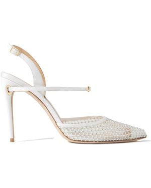 Jennifer Chamandi Crystal-Embellished Mesh And Satin Backless High Heels - White