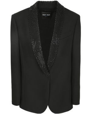 Giorgio Armani Bead-Embellished Shawl-Lapel Blazer - Black