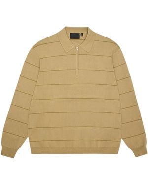 Rains Striped Knit Long-Sleeved Polo Shirt - Natural