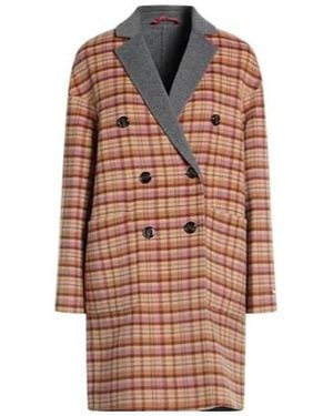 MAX&Co. Checked Double-Breasted Overcoat - Brown
