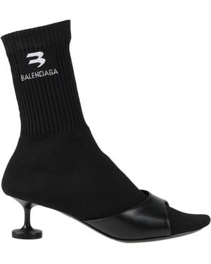 Balenciaga Minimalist Knit Leather Ankle Boots - Black