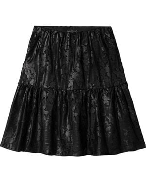 Luisa Cerano Flower Pattern Ruffled Skirt - Black