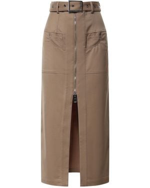 Dondup Belted Zip-Front Midi Skirt - Brown
