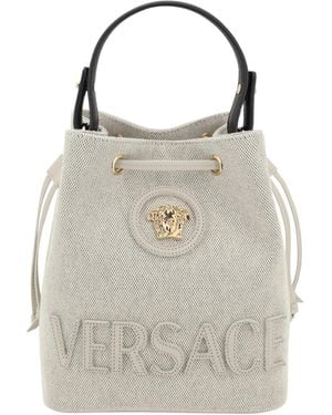 Versace Medusa-Plaque Drawstring Bucket Bag - Gray