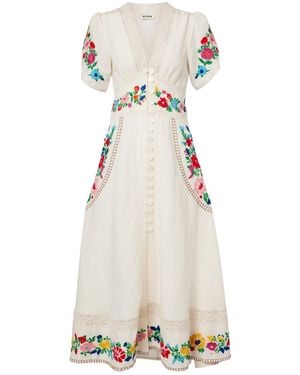 RIXO London Novara Embroidered Linen-Blend Maxi Dress - White