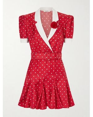 Rodarte Belted Printed Silk-Twill Mini Dress - Red