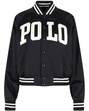 Polo Ralph Lauren Logo Satin Buttoned Bomber Jacket - Black