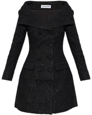 Self-Portrait Off-Shoulder Double-Breasted Mini Dress - Black
