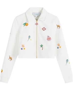 CASABLANCA Logo Zip-Up Cropped Jacket - White