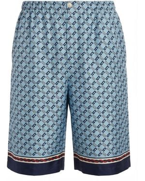 Gucci Geometric Square G Printed Silk Shorts - Blue