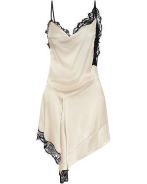 Isabel Marant Asymmetric Lace-Trimmed Silk-Blend Satin Mini Dress - Natural