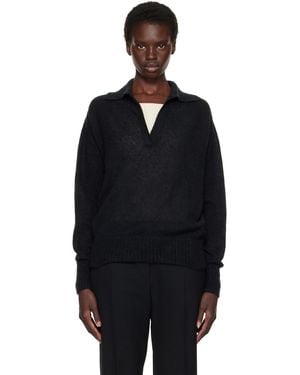 Tom Ford Ultrasoft Cashmere Silk Oversized Open Collar Polo Shirt - Black
