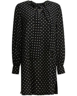 Valentino Polka Dot Printed Long-Sleeved Dress - Black