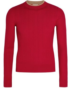 Dries Van Noten Round-Neck Vertical Ribbed Knit Top - Red
