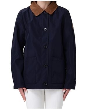 Ralph Lauren Lauren Twill-Trim Bonded Jersey Barn Jacket - Blue