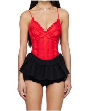 ShuShu/Tong Ruffled Bow-Detail Bodysuit - Red