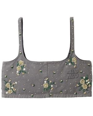 Miu Miu Floral-Embellished Crop Top - Gray
