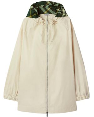Burberry Long-Sleeved Checkered Hooded Parka - Natural
