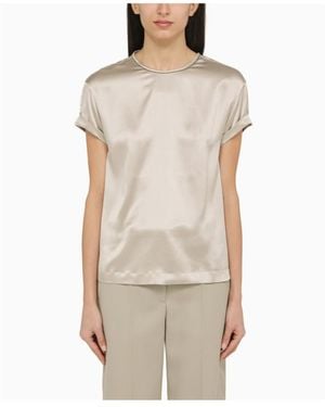 Brunello Cucinelli Contrasting-Collar T-Shirt - Natural