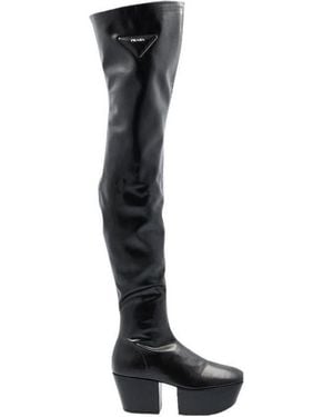 Prada Thigh-High Platform Boots - Black