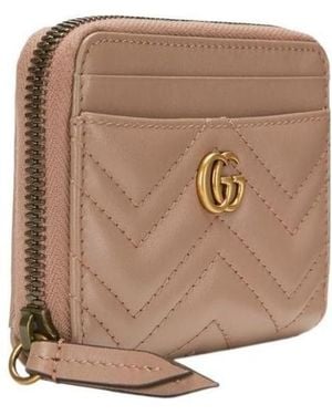 Gucci Gg Marmont Matelassé Zip Card Case - Natural