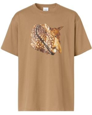 Burberry Deer Print Short-Sleeve T-Shirt - Natural