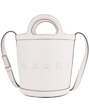 Marni Logo Embossed Tropicalia Small Bucket Bag - White