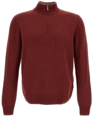 Gran Sasso High-Neck Half-Zip Jumper - Red