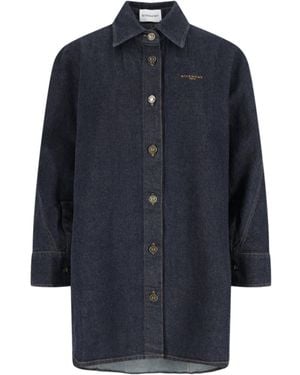 Givenchy Logo Embroidered Denim Shirt - Blue