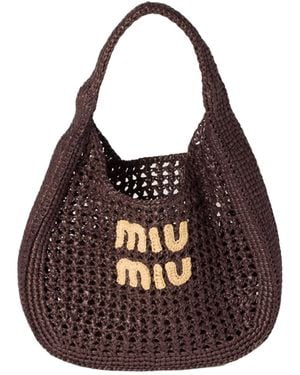 Miu Miu Raffia-Effect Woven Hobo Bag - Brown