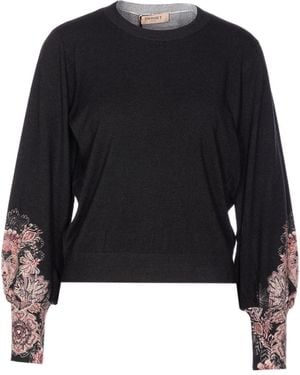 Twinset Floral Jacquard Crewneck Sweater - Black