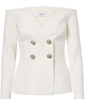 Safiyaa Bridal Kamile Off-Shoulder Crêpe Jacket - White
