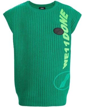 we11done Ribbed Logo-Knit Sleeveless Vest - Green