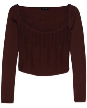 Mugler Square-Neck Ribbed Top - Purple