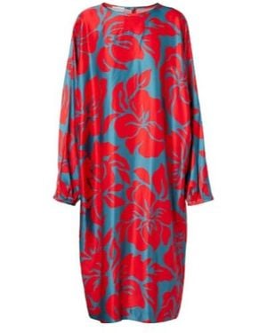 Dries Van Noten Floral Satin Midi Dress - Red