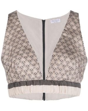 Brunello Cucinelli V-Neck Cropped Top - Grey