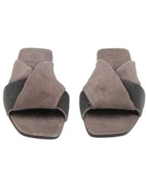 Brunello Cucinelli Versatile Fashion Square-Toe Flat Sandals - Brown