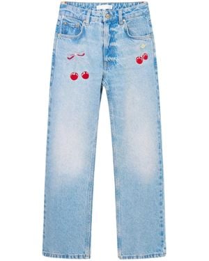 LoveShackFancy Cherry-Embroidery Jeans - Blue