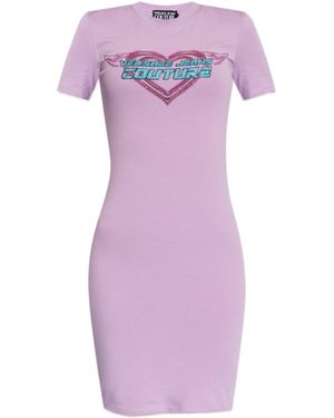 Versace Jeans Couture Couture Embellished Short-Sleeved Mini Dress - Purple