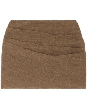 LeKasha Spetses Draped Organic Linen-Gauze Mini Skirt - Brown