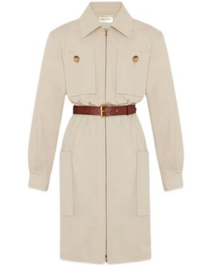 Saint Laurent Saharienne Belted Dress - Natural