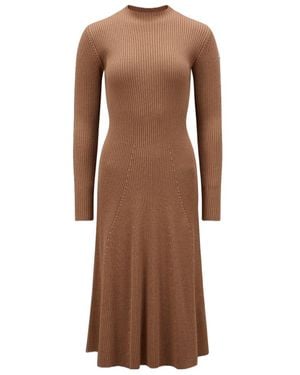 Moncler Logo Patch Ribbed Dress - Brown