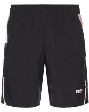 BOSS Boss Logo-Printed Elasticated Waistband Shorts - Grey