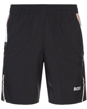 BOSS Boss Logo-Printed Elasticated Waistband Shorts - Gray