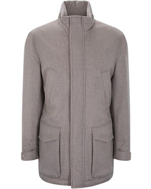 Brunello Cucinelli High-Necked Long-Sleeved Cotton Coat - Gray