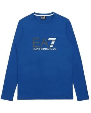 EA7 Logo T-Shirt With Round Neck - Blue