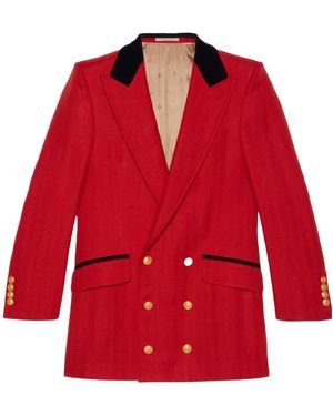Gucci Wool And Linen Blend Blazer Jacket - Red