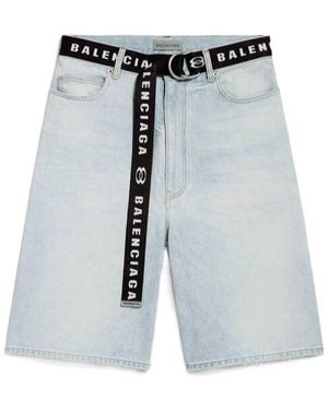 Balenciaga Logo-Belt Denim Shorts - Blue