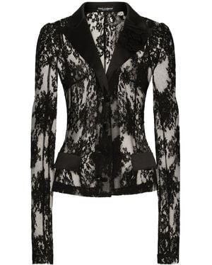 Dolce & Gabbana Satin Detailed Floral Lace Jacket - Black